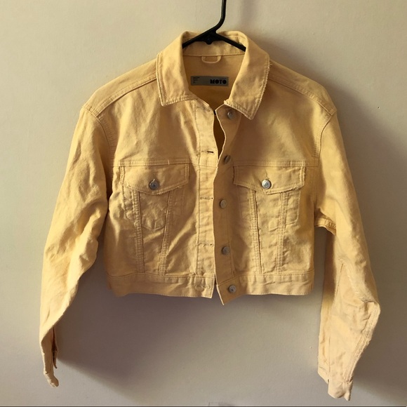 Topshop Jackets & Blazers - Topshop Moto Denim Cropped Jacket Yellow Size 2